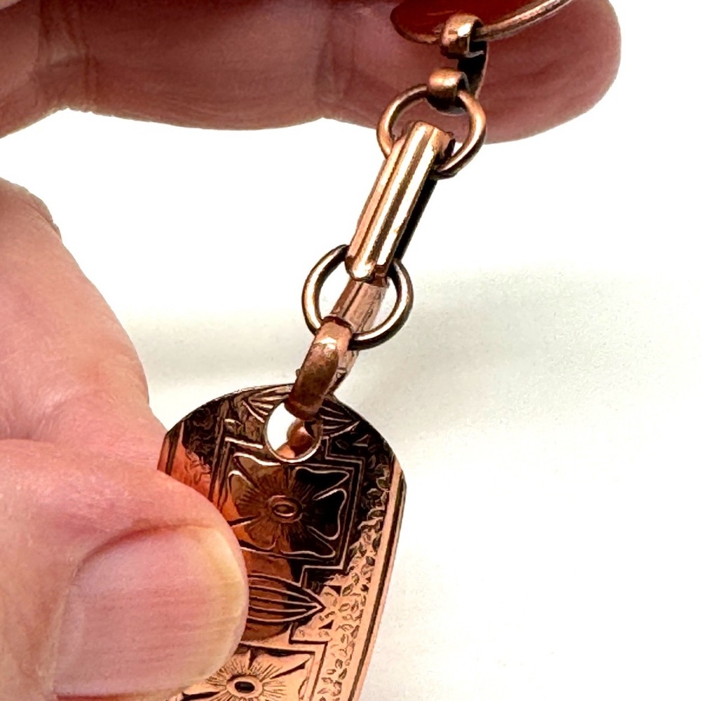 Vintage Copper Link Bracelet with Etched Floral Design - Picture 7 of 12